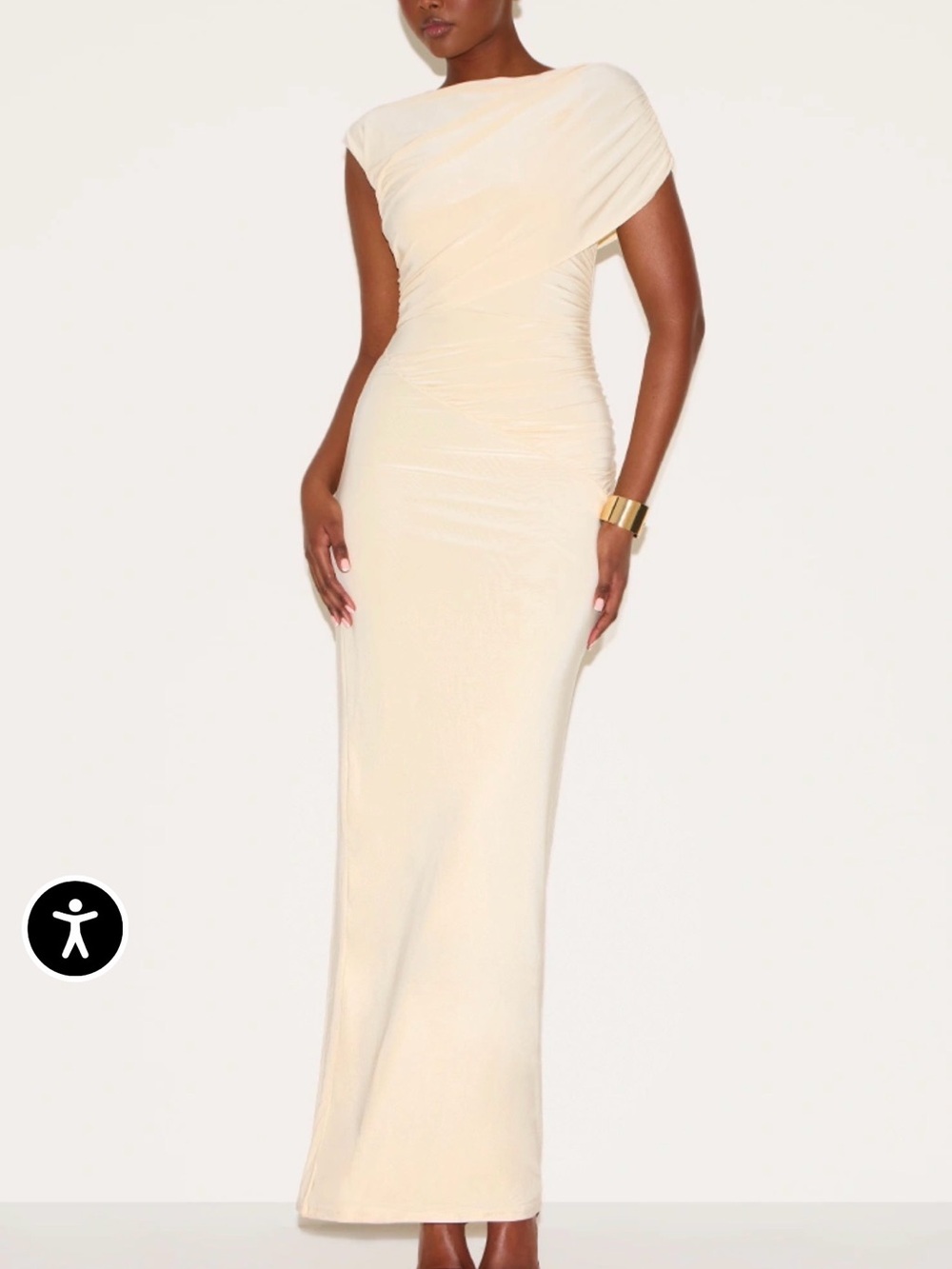 PrettyLittleThing Cream One-Shoulder Maxi Dress